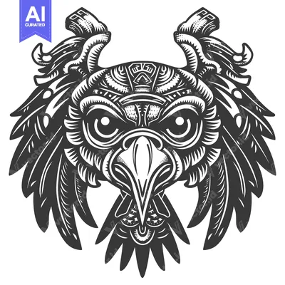 Aset desain premium: Ornate Eagle Head with Spread Wings