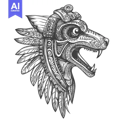 Popular premium asset: Ornate Feathered Animal Head with Open Mouth and Sharp Teeth