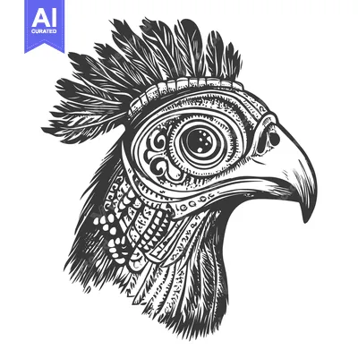 Aset premium populer: Ornate Feathered Bird Head in Profile