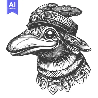 Aset desain premium: Ornate, Feathered Headdress on a Bird's Head