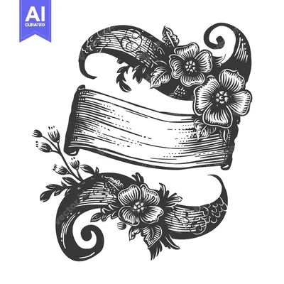 Aset desain premium: Ornate Floral Banner with Flowers and Swirls