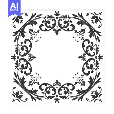 Aset premium populer: Ornate Floral Border with Black and White Motif