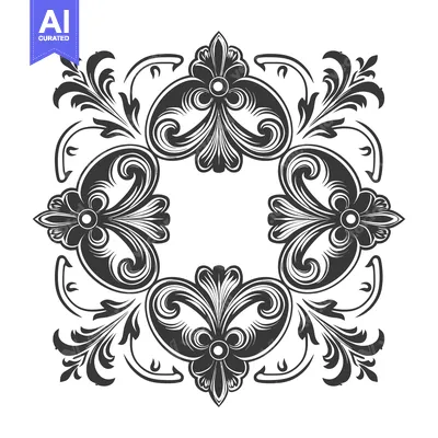 Aset premium populer: Ornate Floral Border with Swirling Leaves and Flowers
