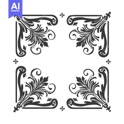 Aset desain premium: Ornate Floral Corner Design with Swirls and Leaves