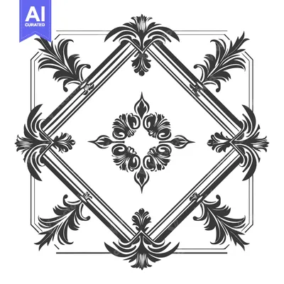 Aset desain premium: Ornate Floral Design with Square Frame and Swirls
