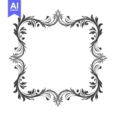 Aset desain premium: Ornate Floral Frame with Black Swirls and Leaves