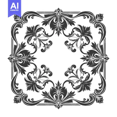Aset premium populer: Ornate Floral Frame with Intricate Black Swirls and Leaf Motifs
