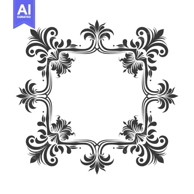 Aset premium populer: Ornate Floral Frame with Square Outline and Intricate Design