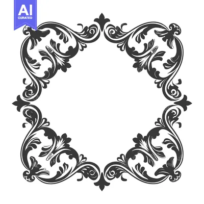 Aset desain premium: Ornate Floral Frame with Swirling Designs