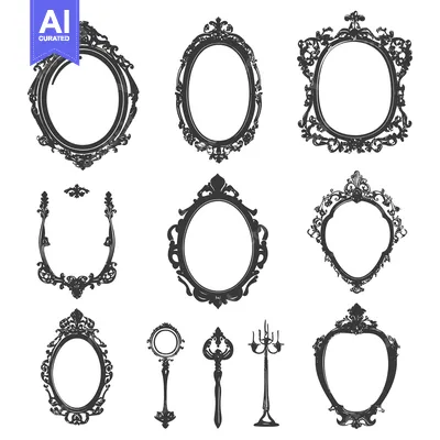 Aset desain premium: Ornate Frames and Decorative Objects in Silhouette
