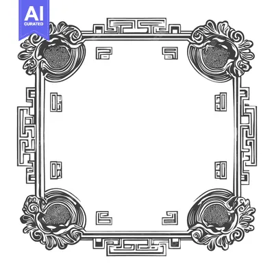 Aset premium populer: Ornate Frame with Greek Key Pattern and Floral Motifs