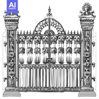 Aset premium populer: Ornate Gate with Mayan-Inspired Designs and Sculptures