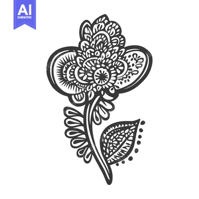 Aset premium populer: Ornate Hand-Drawn Black and White Flower with Detailed Patterns
