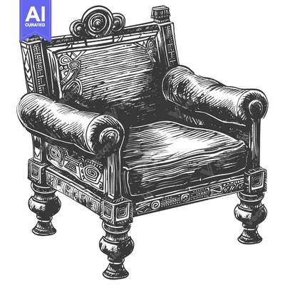 Ornate Hand-Drawn Sketch of an Armchair with Intricate Details