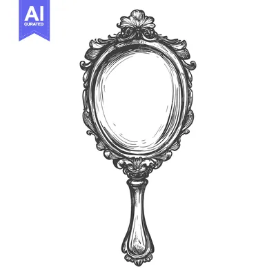 Premium design asset: Ornate Hand-Drawn Sketch of a Vintage Hand Mirror