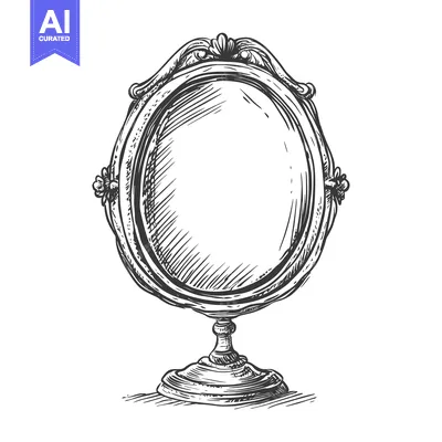 Aset desain premium: Ornate Hand-Drawn Sketch of a Vintage Mirror