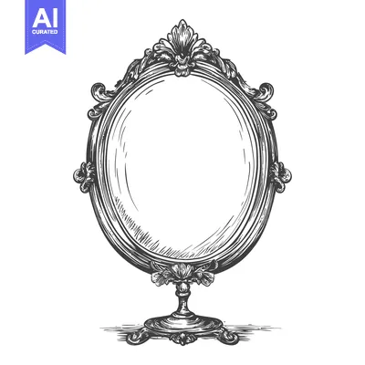 Premium design asset: Ornate Hand-Drawn Sketch of a Vintage Mirror with Intricate Frame