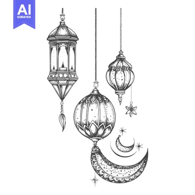 Ornate Hanging Lanterns with a Crescent Moon and Stars