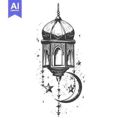 Ornate Hanging Lantern with Crescent Moon and Stars