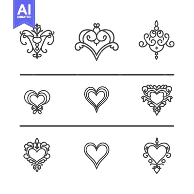 Premium design asset: Ornate Heart Designs in Black and White