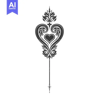 Ornate Heart Design with Filigree and a Pointy Stem