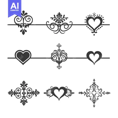 Ornate Heart-Shaped Design Elements with Decorative Flourishes