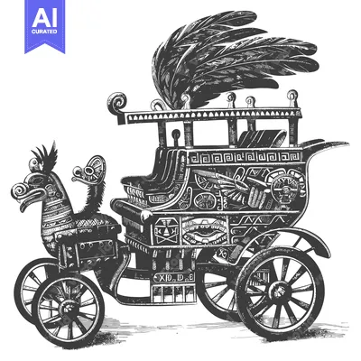 Aset desain premium: Ornate Horse-Drawn Carriage with a Feathered Top