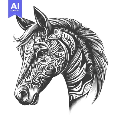 Aset desain premium: Ornate Horse Head with Tribal Patterns