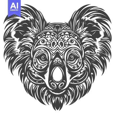 Aset desain premium: Ornate Koala Face with Intricate Geometric Design