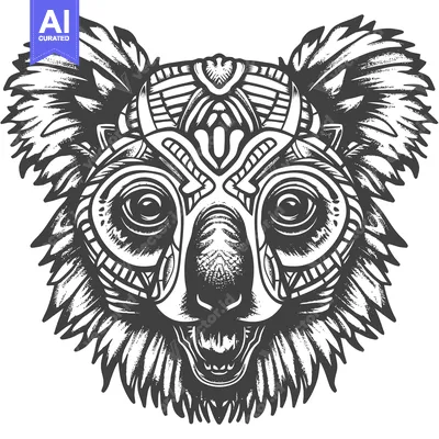 Aset desain premium: Ornate Koala Head with Geometric Pattern