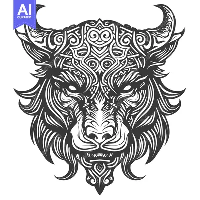 Aset premium populer: Ornate Line Art Illustration of a Bull's Head