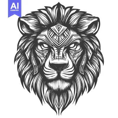 Premium design asset: Ornate Lion Head with Geometric Patterns