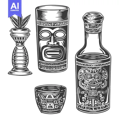 Aset desain premium: Ornate Mayan Drinking Vessels with Traditional Designs