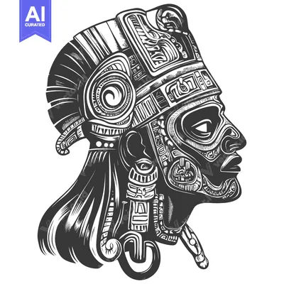 Popular premium asset: Ornate Mayan Head Profile with Elaborate Headwear and Facial Details