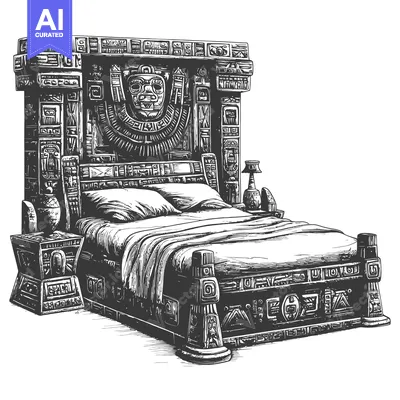 Ornate Mayan-Inspired Bed with Intricate Carvings