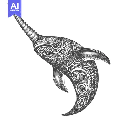 Premium design asset: Ornate Narwhal with Intricate Pattern Design