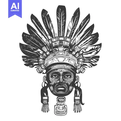 Aset desain premium: Ornate Native American Headdress and Face Mask