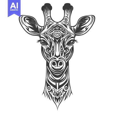 Aset premium populer: Ornate Patterned Giraffe Head in Black and White