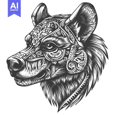 Aset premium populer: Ornate Patterned Hyena Head in Profile