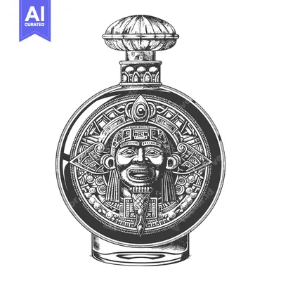 Aset desain premium: Ornate Perfume Bottle with Mayan Deity Motif