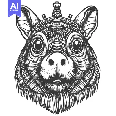 Premium design asset: Ornate Pig Head with Crown and Geometric Patterns