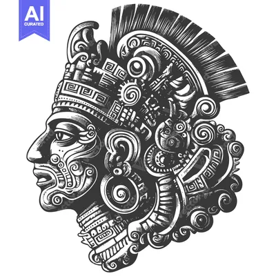 Aset premium populer: Ornate Profile of an Aztec Warrior with a Elaborate Headdress