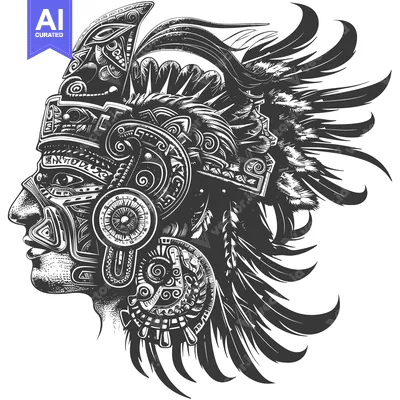 Ornate Profile of a Warrior with Feathers