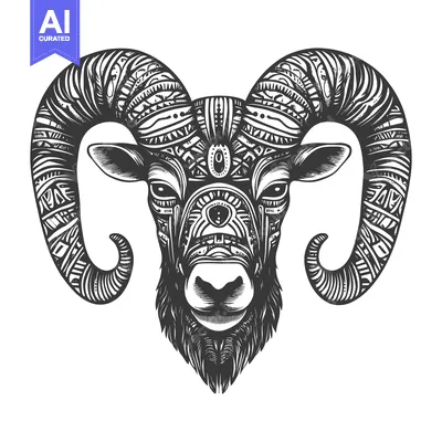 Premium design asset: Ornate Ram Head with Intricate Tribal Design