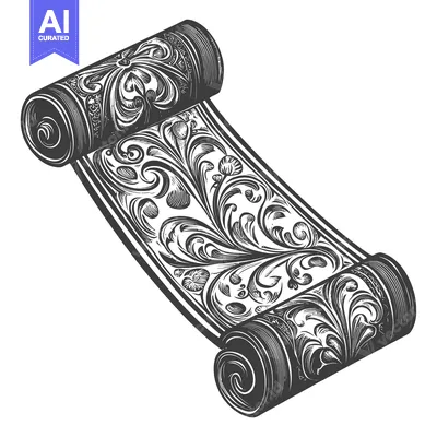 Aset premium populer: Ornate Rolled Up Scroll with Floral Design
