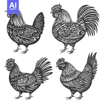 Popular premium asset: Ornate Rooster and Hens with Detailed Feathers and Patterns