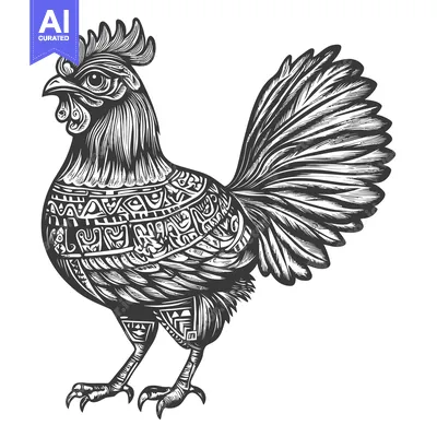 Popular premium asset: Ornate Rooster Illustration with Detailed Feathers and Geometric Patte