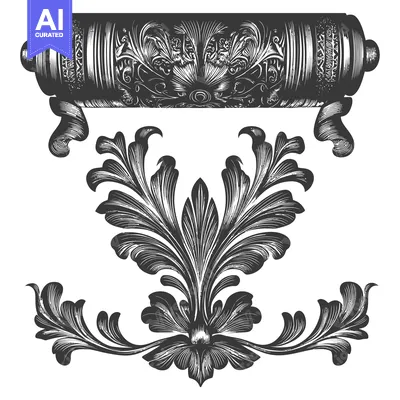 Premium design asset: Ornate Scrollwork with Floral Motifs and a Decorative Top Roll