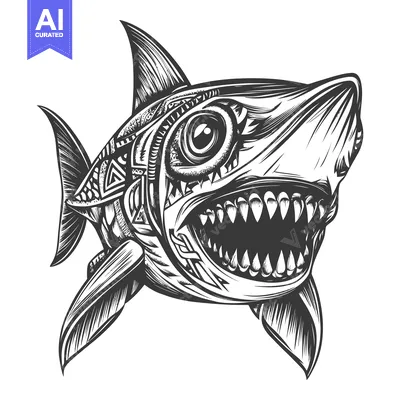 Aset premium populer: Ornate Shark with Open Mouth and Single Eye