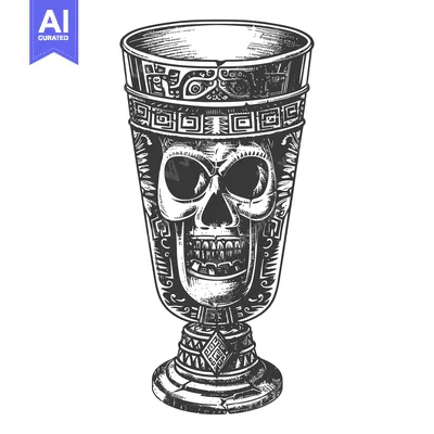 Ornate Skull-Shaped Drinking Vessel with Geometric Designs
